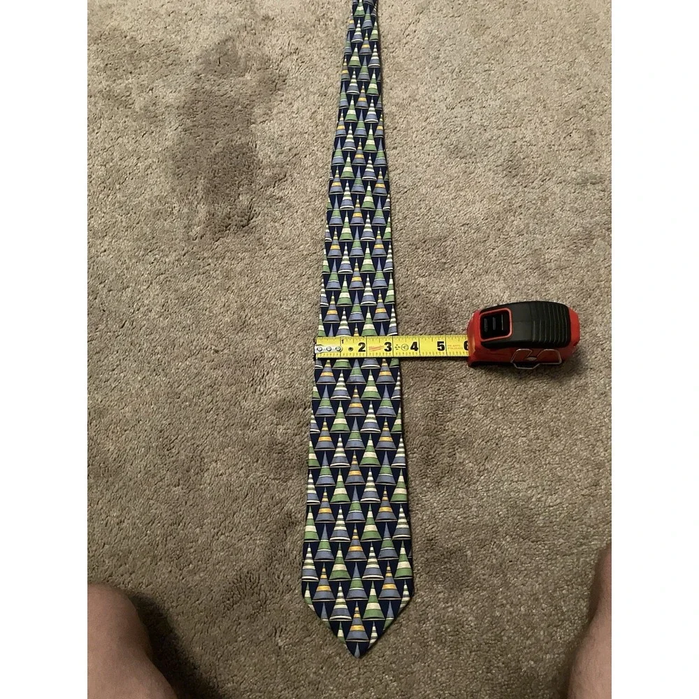 Vintage Gucci Silk Neck Tie Blue And Green Stirrup Graphic Party Italy GG Lining